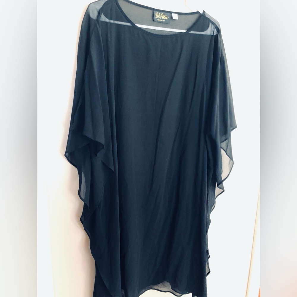 BOB MACKIE Wearable Art Black Sheer Coverup Beach Ware XL